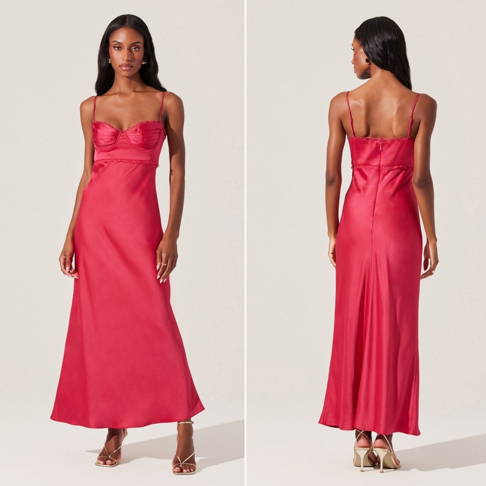 Astr Florianne Satin Maxi Dress in Berry Sz M NEW